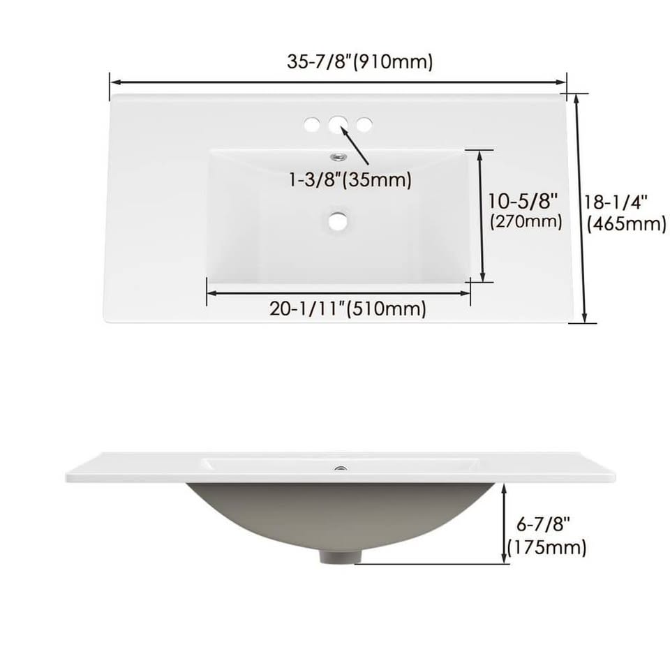HOMEIBRO 36 in. Ceramic Vanity Top