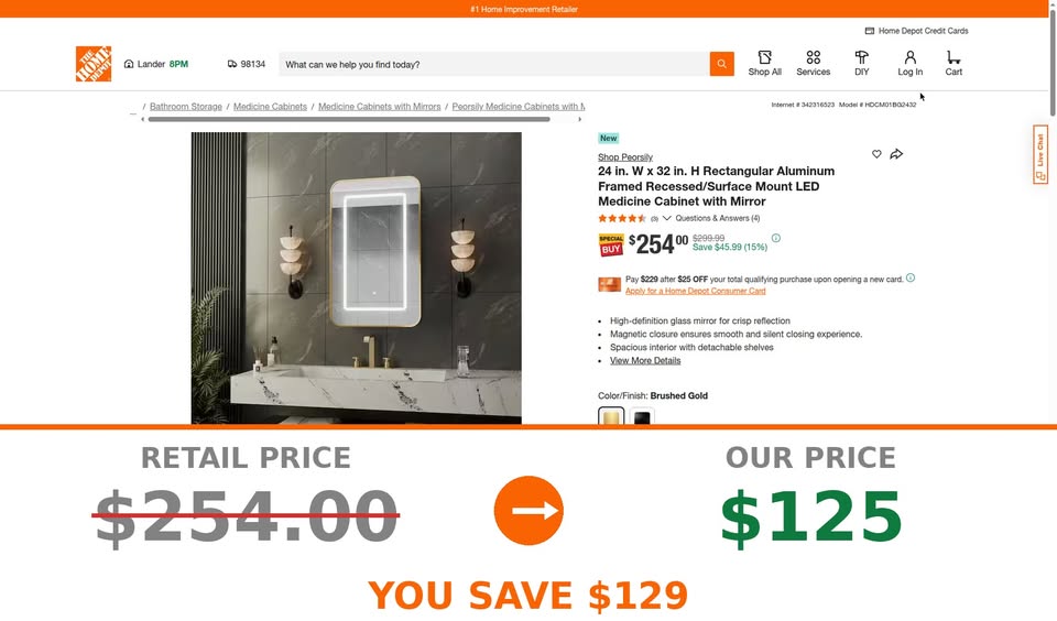 Peorsily 24" x 32" LED medicine cabinet