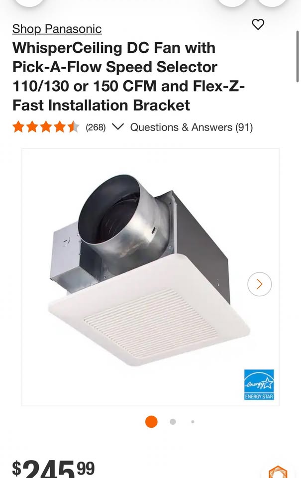 Panasonic WhisperCeiling DC Bathroom Exhaust Fan 110/130/150 CFM FV-1115VQ1
