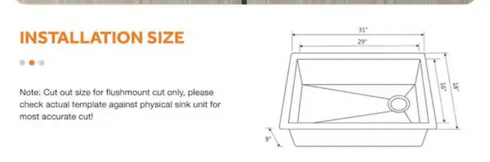 Glacier Bay Tight Radius 31 in. Undermount Single Bowl 18-Gauge Stainless Steel Kitchen Sink
