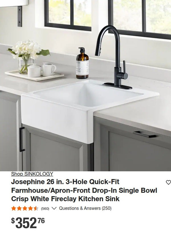 SINKOLOGY Josephine 26 in. Farmhouse Kitchen Sink