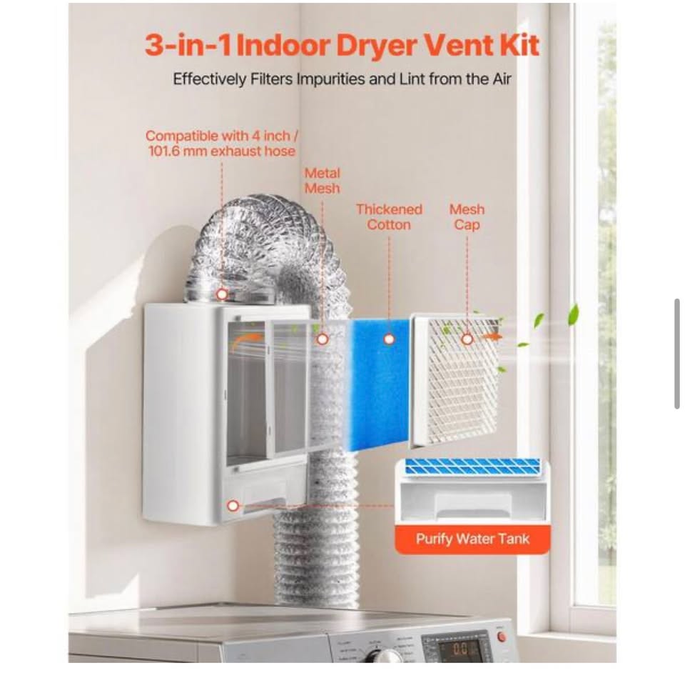 SKYSHALO 3-in-1 Indoor Dryer Vent Kit with Water Drawer Fits 4 in. Exhaust