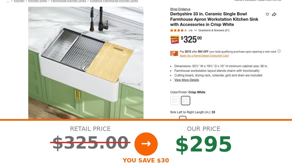 Eridanus 33" White Ceramic Farmhouse Kitchen Sink