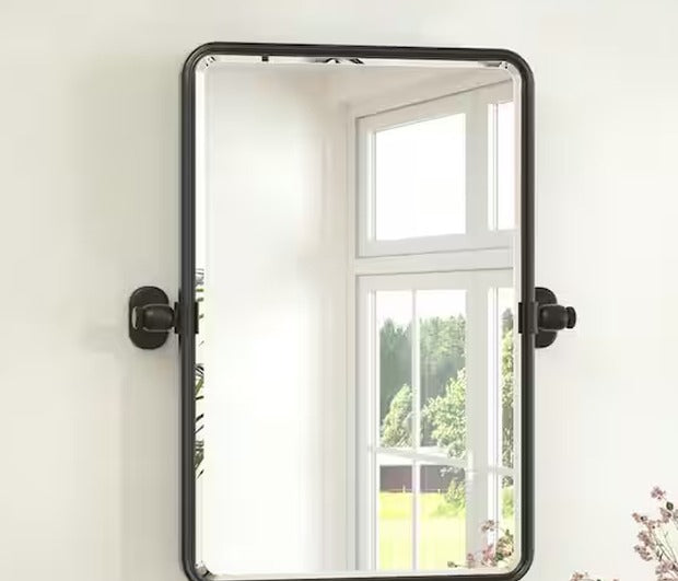 KeonJinn 16x24 Black Framed Pivot Bathroom Mirror