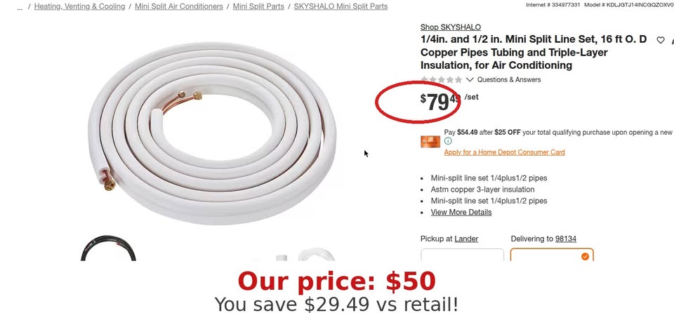 SKYSHALO 16 ft Mini Split Line Set 1/4" x 1/2"