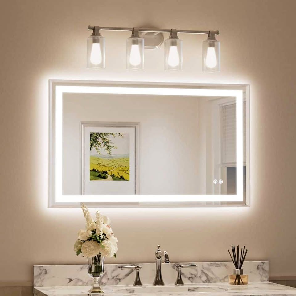 KeonJinn 40 in. LED Bathroom Mirror Brushed Nickel