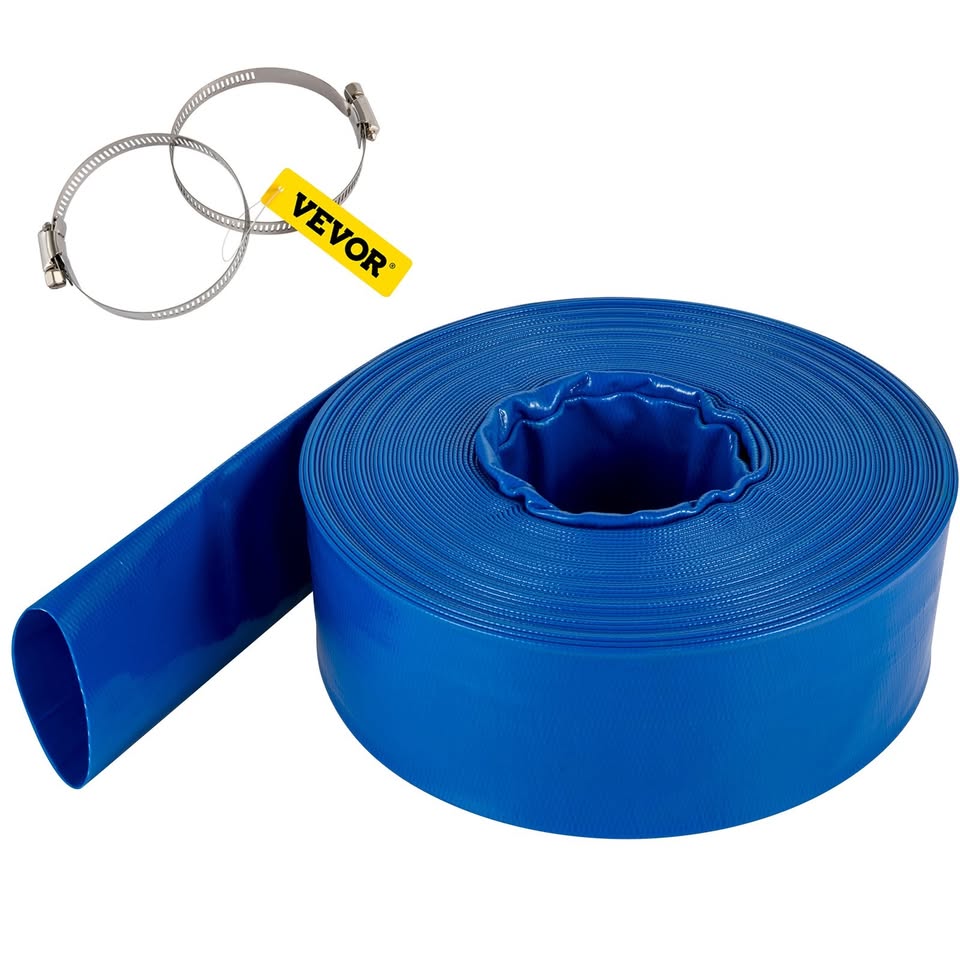 VEVOR Backwash Hose 2 in. x 100 ft Blue PVC Hose with Clamps