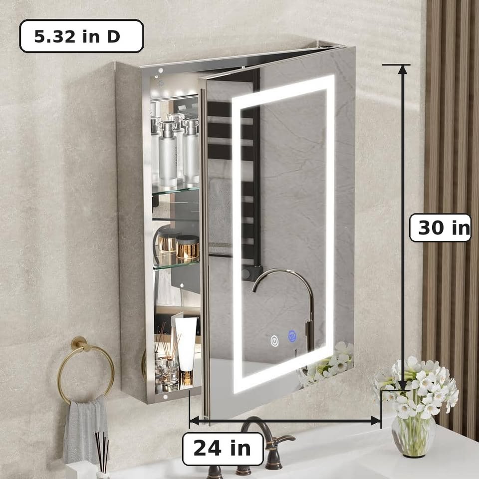 Simple Project 24 in. W x 30 in. H Lighted Medicine Cabinet with Mirror