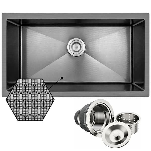 AKDY HEX 32 in. Undermount Single Bowl Gunmetal Black Stainless Steel Kitchen Sink