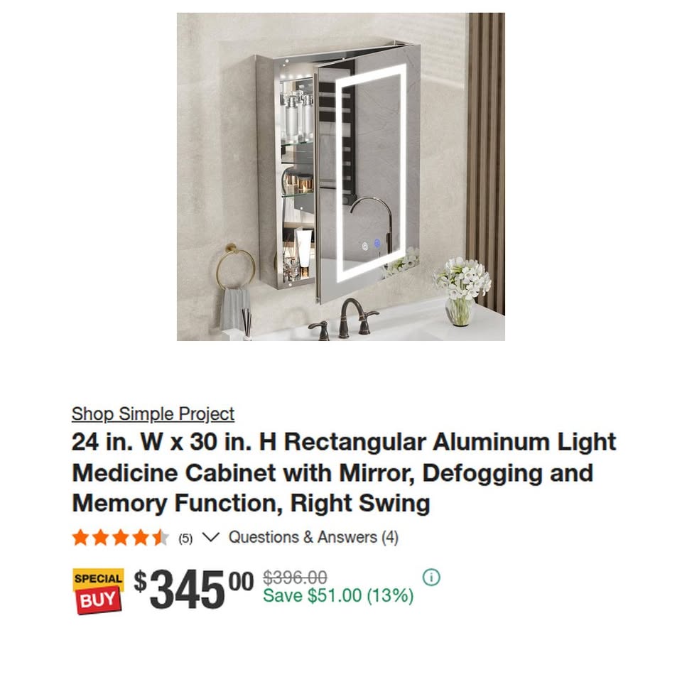Simple Project 24 in. W x 30 in. H Lighted Medicine Cabinet with Mirror