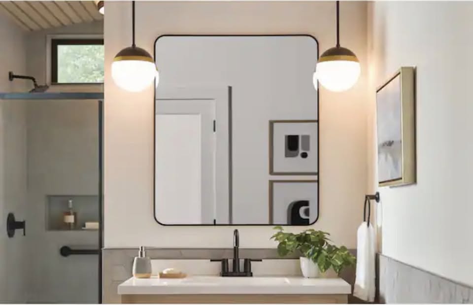 Glacier Bay 30x36 Matte Black Framed Bathroom Mirror