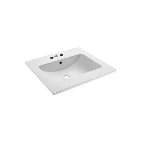 Swiss Madison 24" Ceramic Vanity Top, 3-Hole, Glossy White