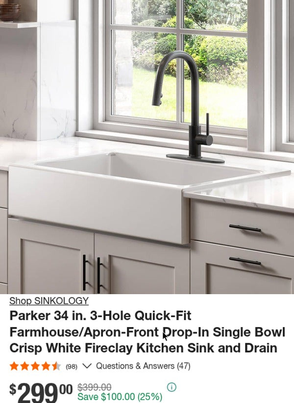 SINKOLOGY Parker 34 in. Farmhouse Kitchen Sink