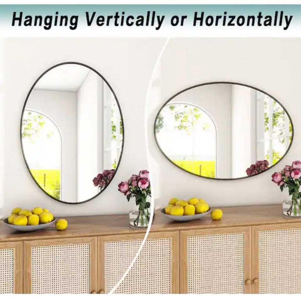 YVANLA 24x36 Oval Bathroom Mirror Black