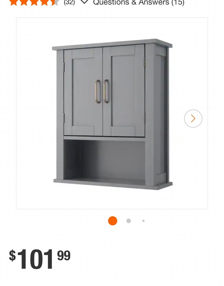 Teamson Home Grey Bathroom Wall Cabinet