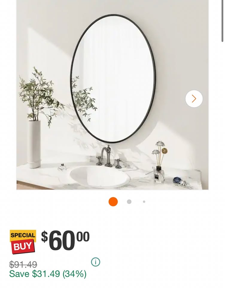 YVANLA 24x36 Oval Bathroom Mirror Black
