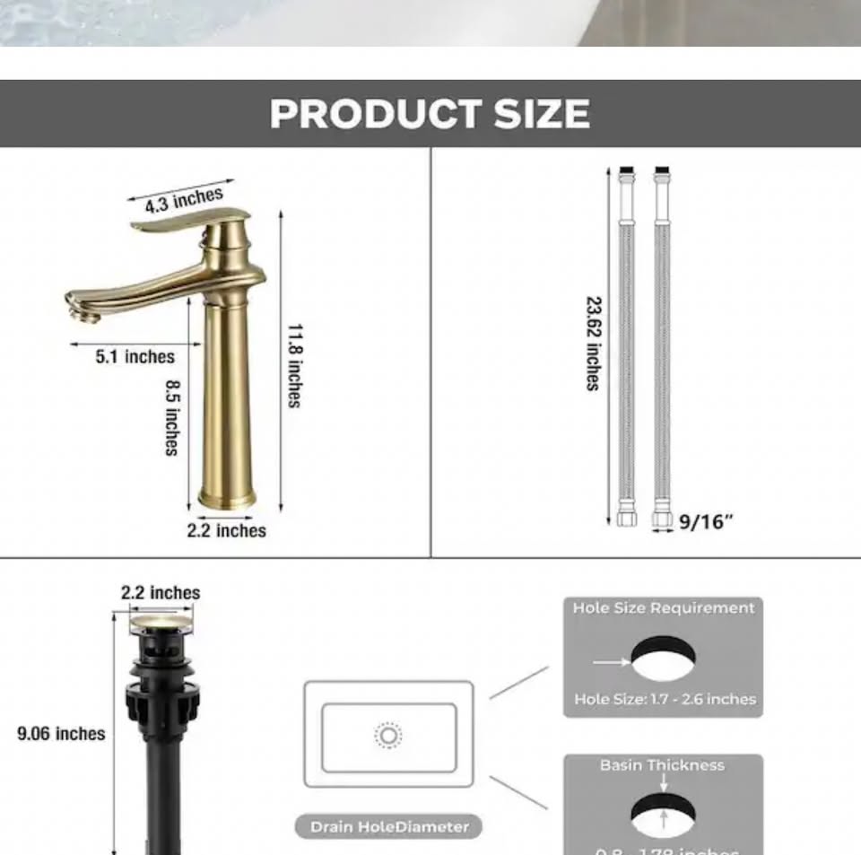 AKLFGN Brushed Gold Waterfall Vessel Faucet