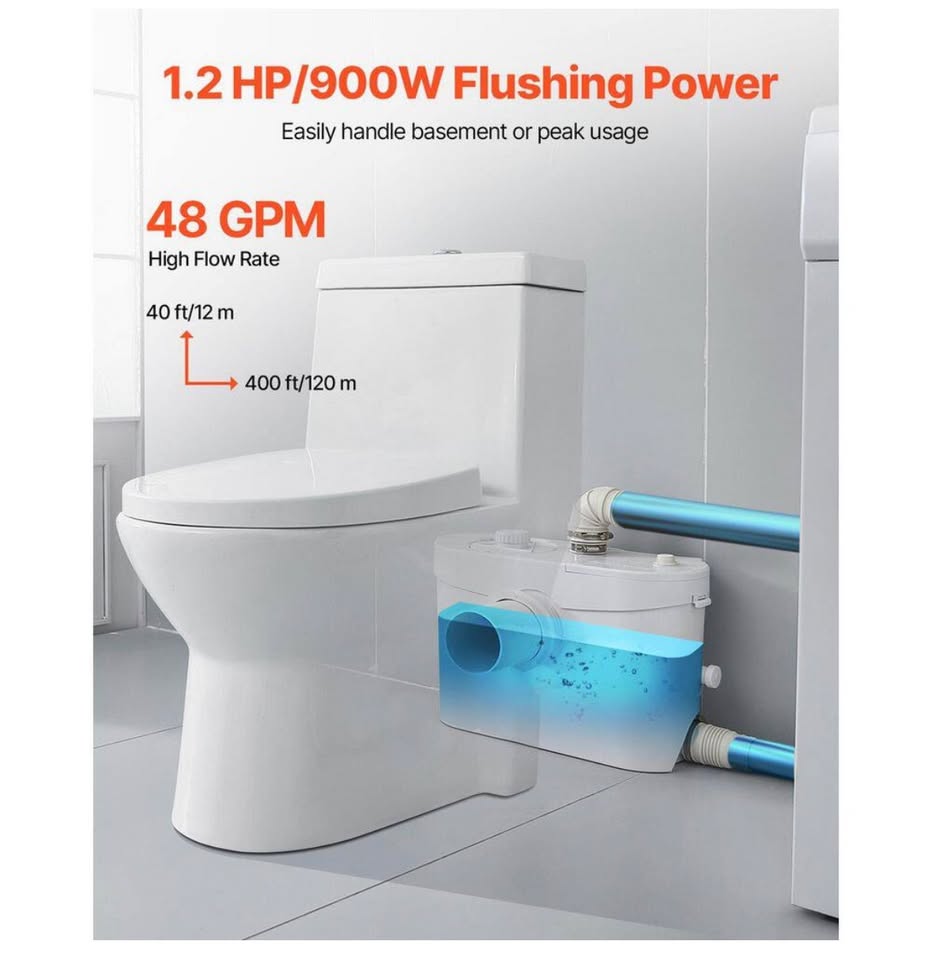 SKYSHALO 900W Macerator Pump 48 GPM