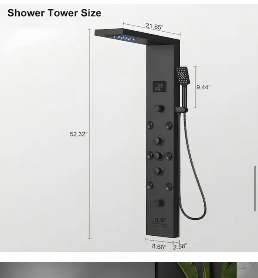 BATHADORE 5-Mode Rainfall Shower Panel with LED Light, Matte Black