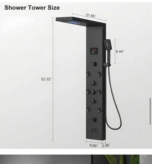 BATHADORE 5-Mode Rainfall Shower Panel with LED Light, Matte Black