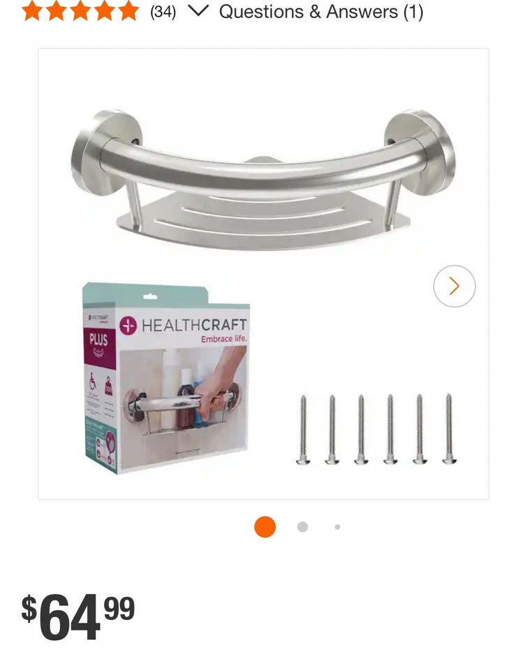 HEALTHCRAFT PLUS 9.5 in. Grab Bar + Corner Shelf 2-in-1