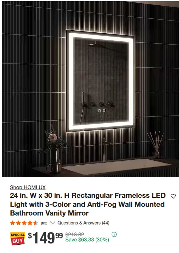 HOMLUX 24 x 30 in. LED Vanity Mirror