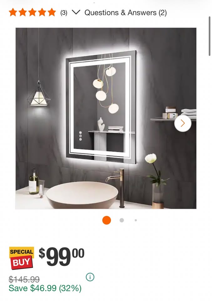IOOI 20 x 28 in. Frameless Dimmable LED Anti-Fog Vanity Mirror