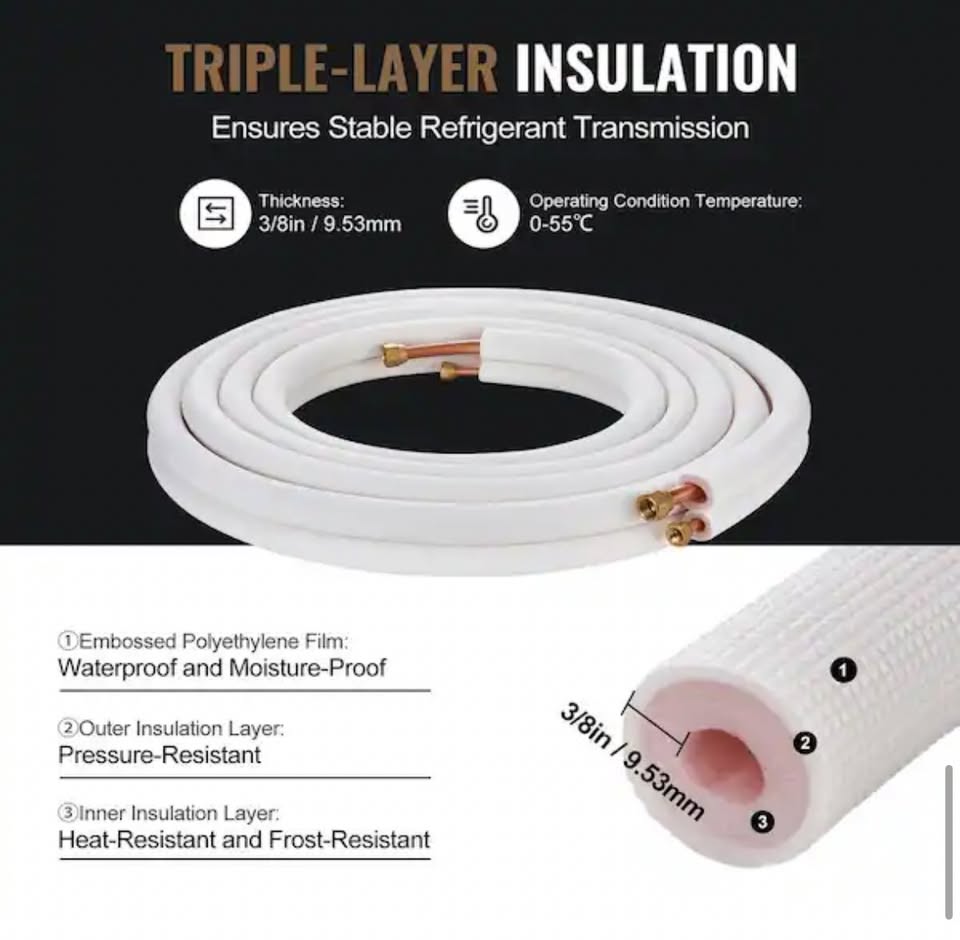 VEVOR 25 ft. Mini Split Line Set 1/4 in. and 1/2 in. O.D Copper Pipes with Triple-Layer Insulation