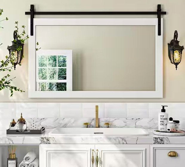 HOMEIBRO 40x26 White Farmhouse Framed Bathroom Mirror