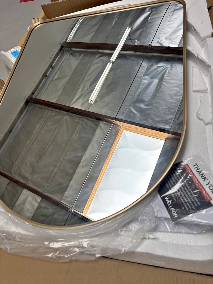 WELLFOR BELLA 28x36 Arch Brushed Gold Bathroom Mirror