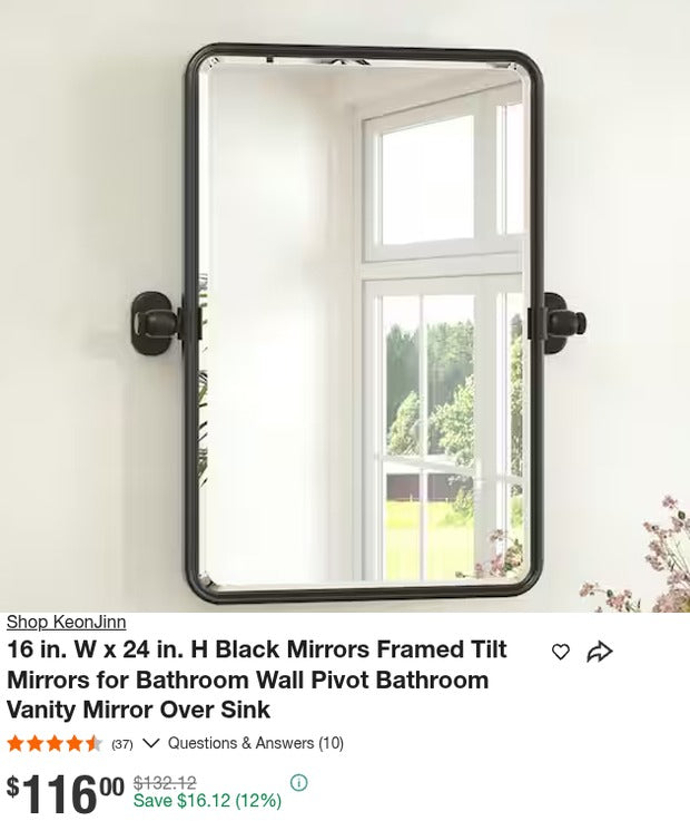 KeonJinn 16x24 Black Framed Pivot Bathroom Mirror