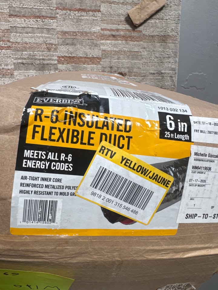 Everbilt R6 Insulated Flexible Duct 25 ft – 6", 7", 8", 9", 10" Sizes
