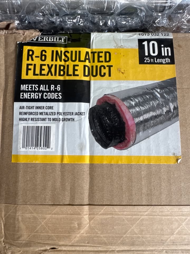 Everbilt R6 Insulated Flexible Duct 25 ft – 6", 7", 8", 9", 10" Sizes