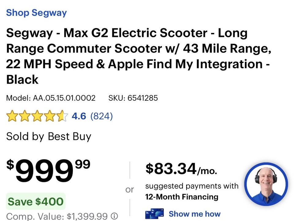 Segway Ninebot Max G2 Electric Scooter - 43 Mile Range, 22 MPH, Apple Find My - Black