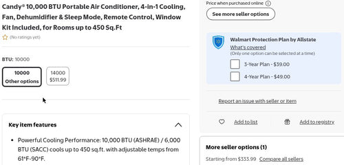 Candy 10,000 BTU Portable Air Conditioner - 4-in-1 with Remote and Window Kit