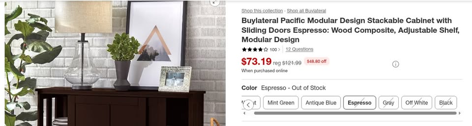 Buylateral Pacific Stackable Cabinet with Sliding Wood Doors - Espresso