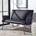 Safavieh Johannes Mid-Century Leather Settee – 2-Seater Loveseat, Black
