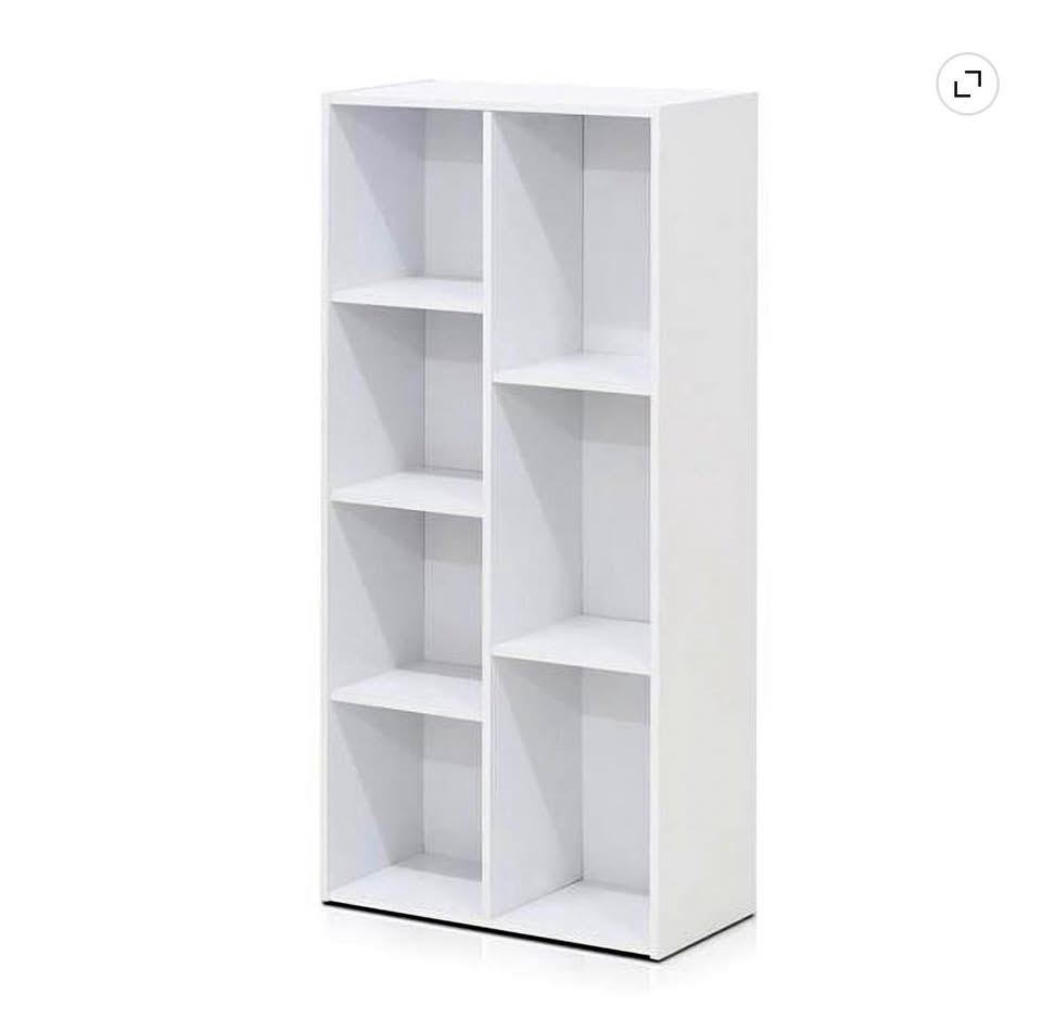 Furinno 7-Cube Open Shelf Bookcase, Shelving Unit, Reversible – White
