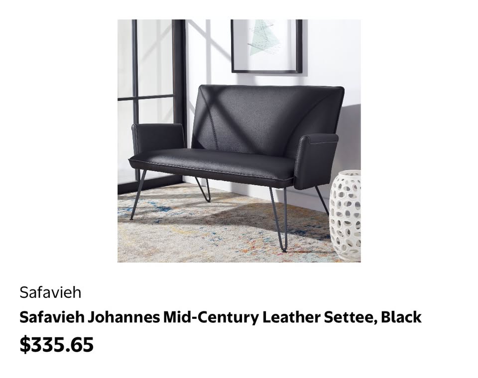 Safavieh Johannes Mid-Century Leather Settee – 2-Seater Loveseat, Black
