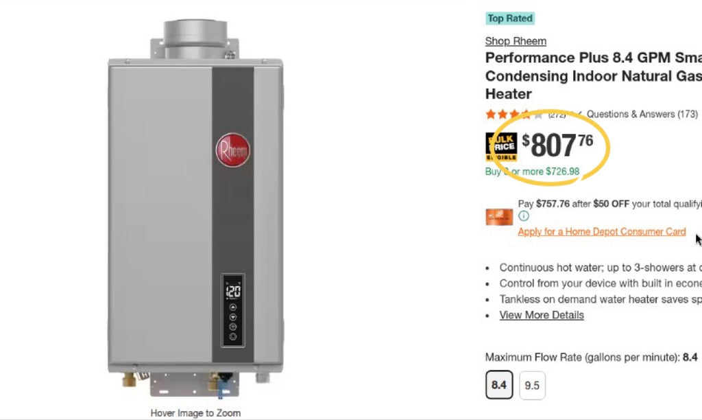 Rheem Performance Plus 8.4 GPM Indoor Natural Gas Tankless Water Heater