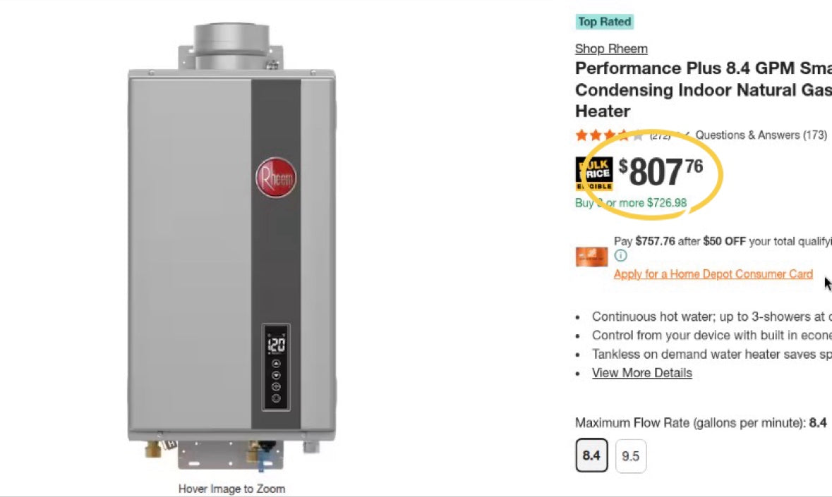 Rheem Performance Plus 8.4 GPM Indoor Natural Gas Tankless Water Heater